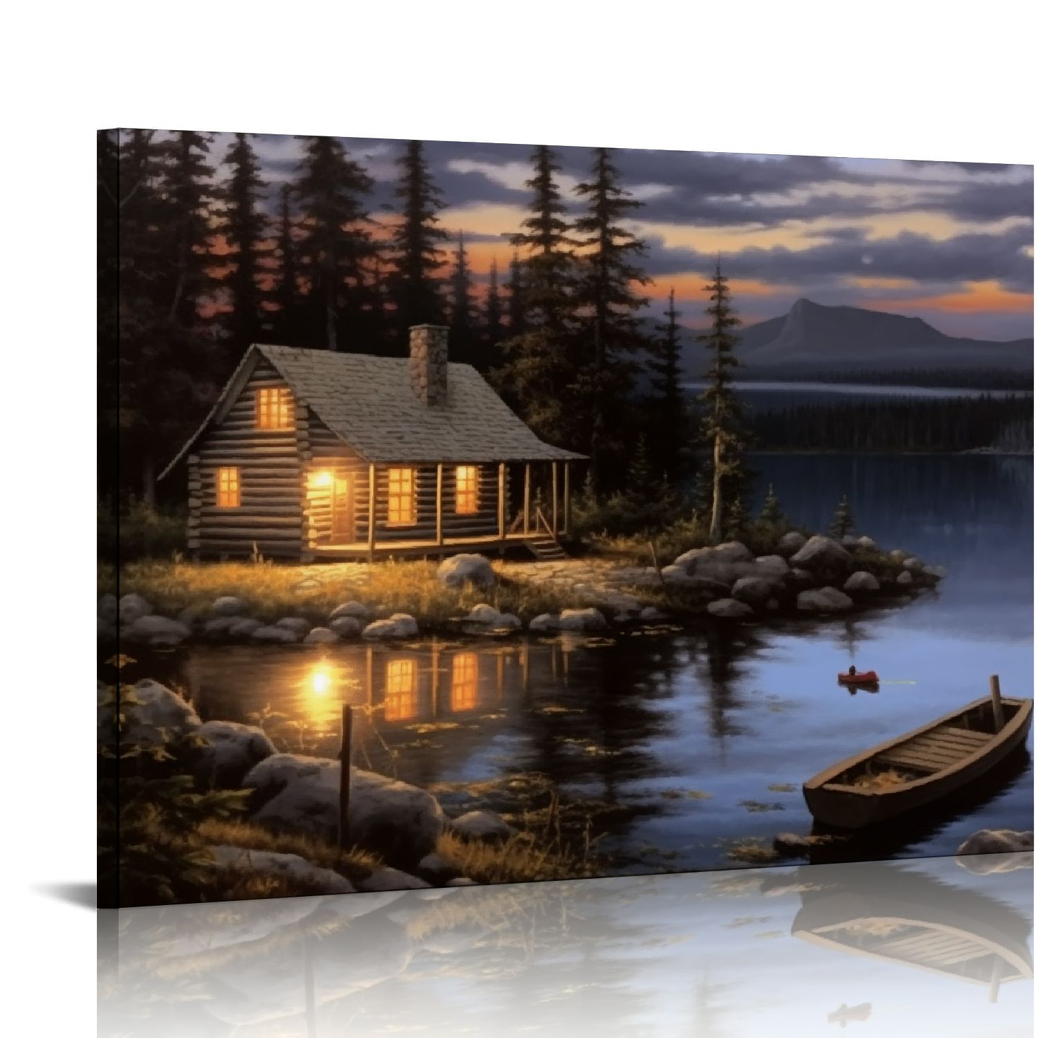 Fenyluxe Canvas Wall Art Decor Cabin Lake Campfire Ready To Hang Home ...
