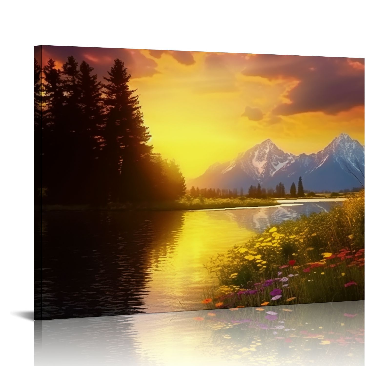 Fenyluxe Canvas Wall Art Flowers, Sunset, Lake Room Home Decor Print ...