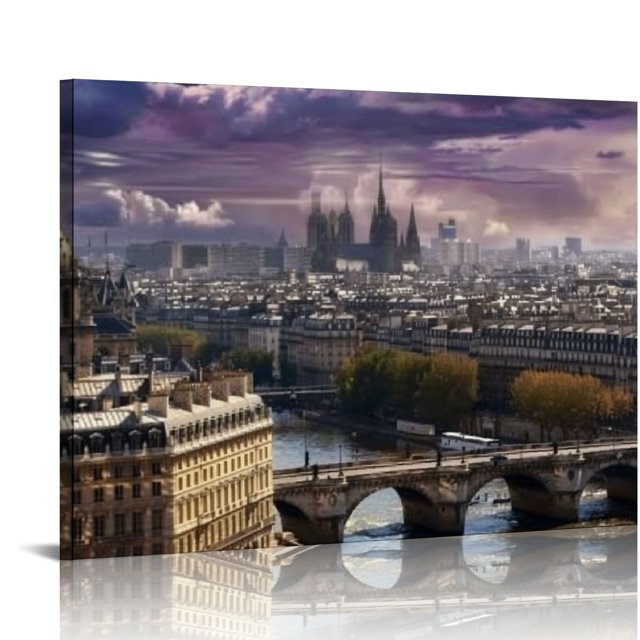 Fenyluxe Canvas Wall Art Living Room Paris Cityscape Poster Pictures