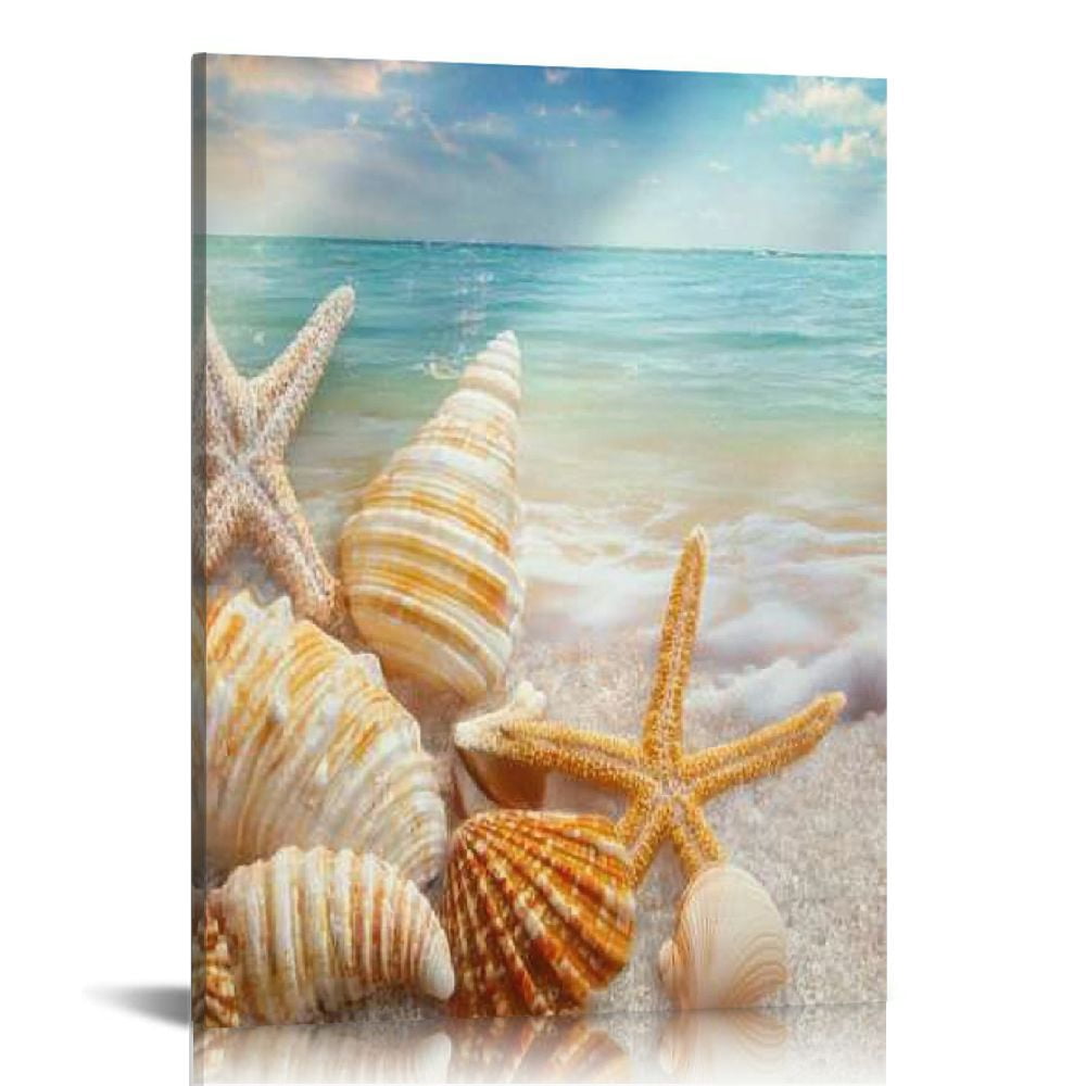 Fenyluxe Canvas Wall Art Shells Starfish Beach Home Decor for Living ...
