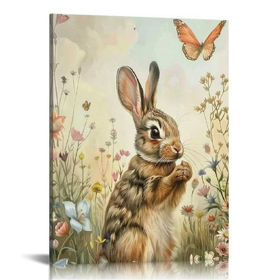 Fenyluxe Canvas Wall Art, Spring Bunny Wall Decor Rabbit Pictures Easter Decor Prints Posters Painting Nursery Wall Decor for Living Room Entryway Bedroom Farmhouse 12x16in