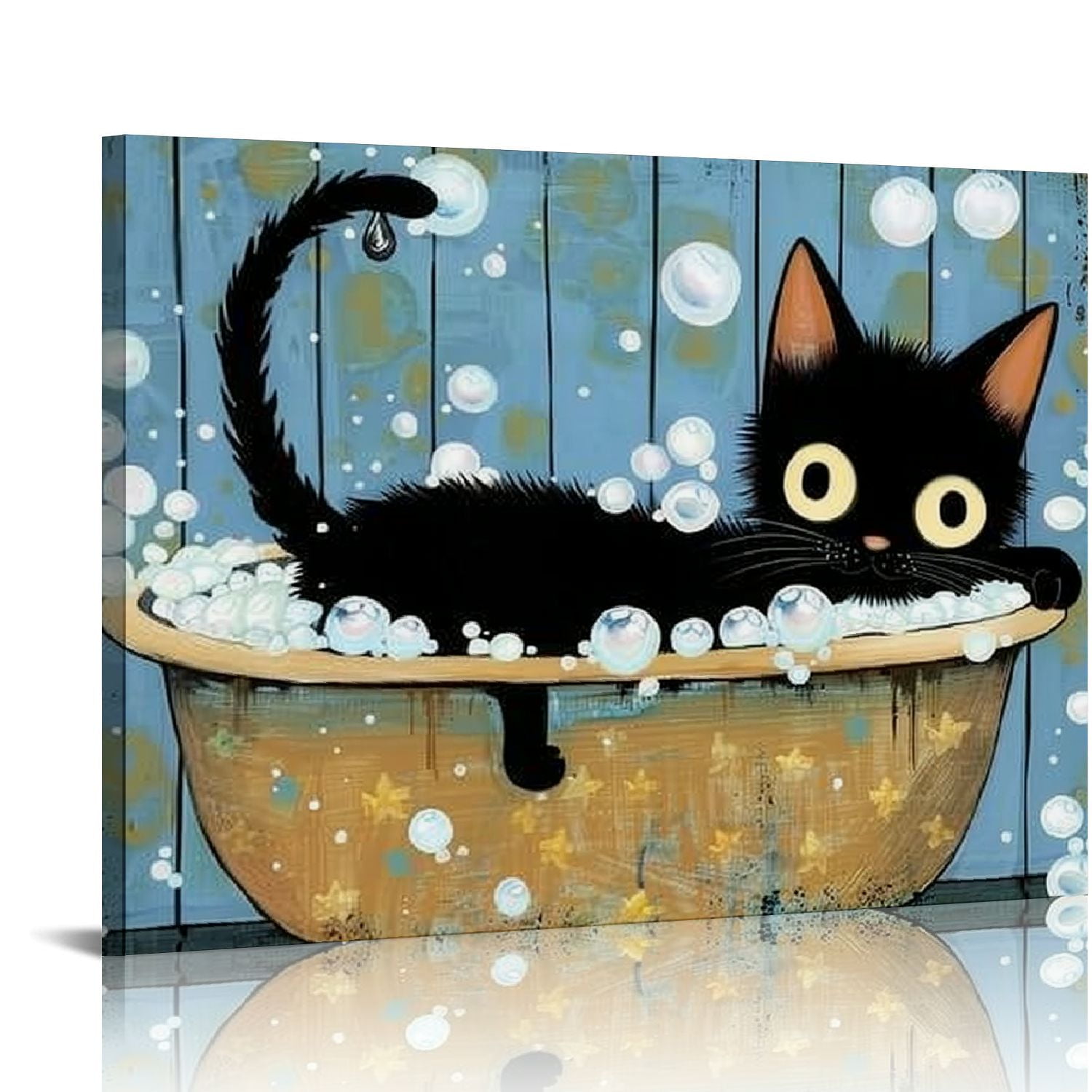 Fenyluxe Cat Bathroom Wall Art Wash Brush Flush Sign Painting Canvas ...