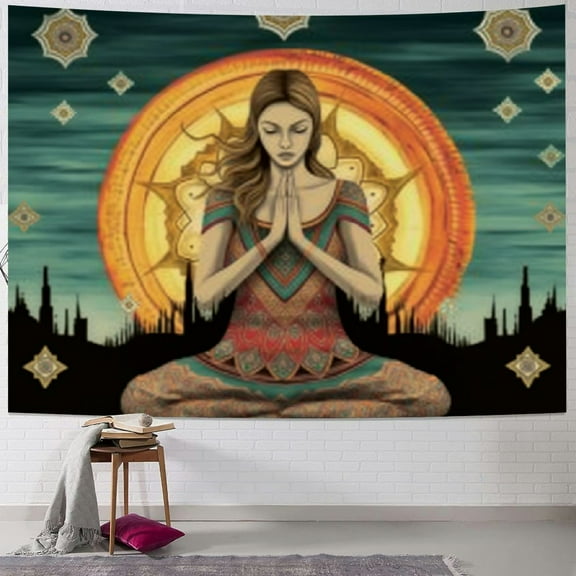 Fenyluxe  Chakra Meditation Tapestry Yoga Girl Mandala Tapestry Wall Hanging Spiritual Meditation Quotes, Colorful Boho Psychedelic Wall Art Vertical Tapestry for Room Decor 40x30inch
