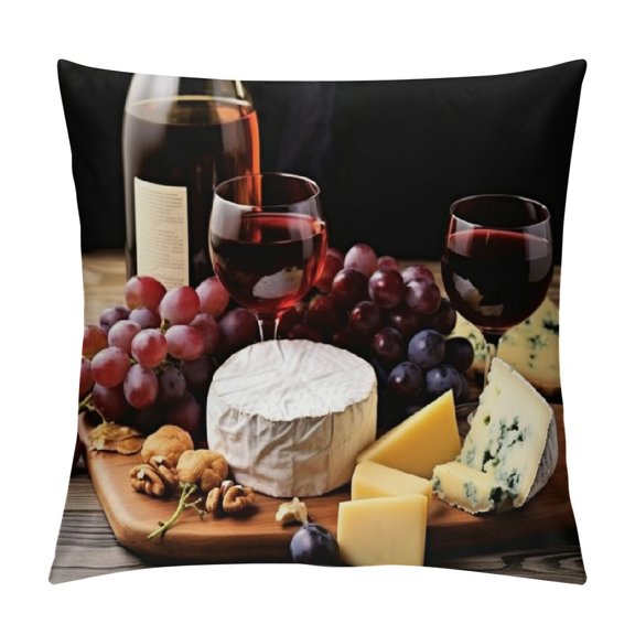 Fenyluxe Cheese Wine Grapes Pillow Cushion Covers Aesthetic Decor for Sofa Couch Home Decor - Printed on Both Sides, 1PC 20x20in