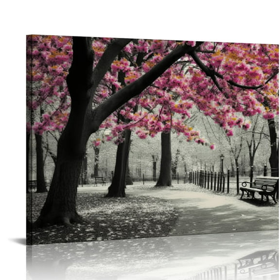Fenyluxe Cherry Blossom Trees Wall Art Cherry Flowers Blossom Landscape Print Poster Pink Flowers Canvas Wall Art Black and Pink Canvas Prints Tree Canvas Art Cherry Blossom Wall Decor 20x16in