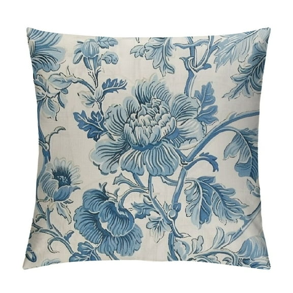 Fenyluxe Chinoiserie Floral Pillow Covers Rustic Blue Flower Trees Outdoor Decorative Throw Pillow Covers Vintage Farmhouse Pillow Cases Cushion Covers for Couch Bed Sofa Decor 12x12in