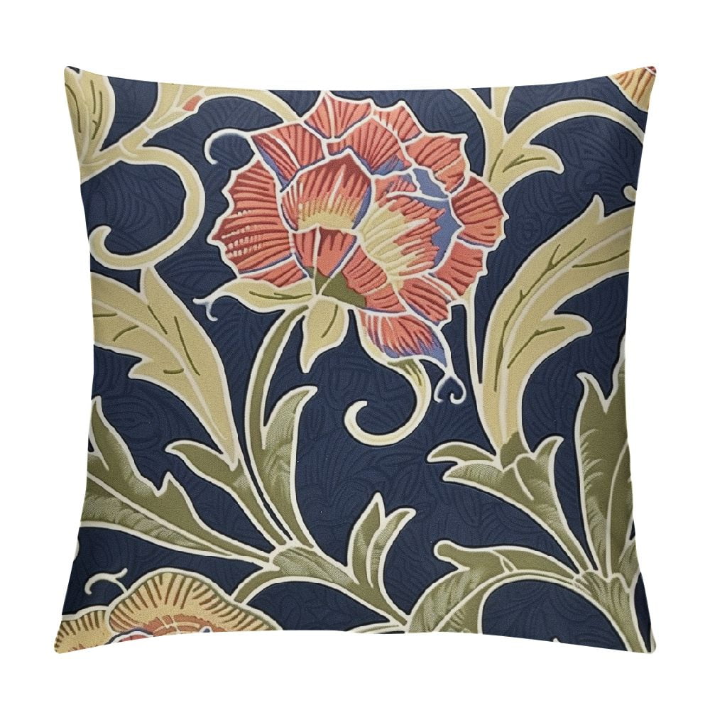 Fenyluxe Chinoiserie Pillow Cover Yellow Floral Navy Blue Outdoor Throw
