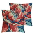 thumbnail image 1 of Fenyluxe Chinoiserie Red Peony Floral Pillow Cover Peony Flower Teal Green and Red Decorative Throw Pillow Cushion Oriental Toile Chinoiserie Farmhouse Lumbar Accent Pillow 2pcs White, 1 of 7