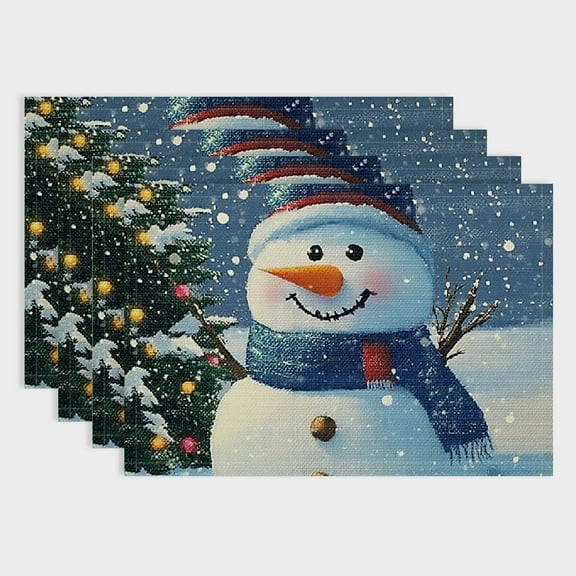 Fenyluxe Christmas Placemats, Navy Blue Snowman Let It Snow Winter Placemats Set of 4, Seasonal Christmas Holiday Place Mats Washable Table Mats for Dining Table 18x12in