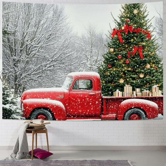 Fenyluxe Christmas Red Truck Backdrop Winter Snowy Forest Tree Background Xmas Let it Snow Seasonal Baby Shower Birthday Party Banner Decor Portrait Photobooth Prop Gift Supplies Favors 60x50inch