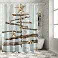 thumbnail image 1 of Fenyluxe  Christmas Shower Curtain, Driftwood Tree with Ornamental Nautical Design Starfish and Seashells Noel Theme, Cloth Fabric Bathroom Decor Set with Hooks, Brown Yellow White, 1 of 7