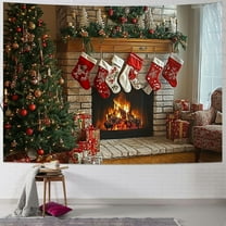 Fenyluxe Christmas Tapestry Backdrop, Christmas Fireplace Xmas Tree Fire Place Santa Claus Art Tapestries Wall Hanging for Living Party Outdoor Winter Holiday Background Decor Poster 40x30inch