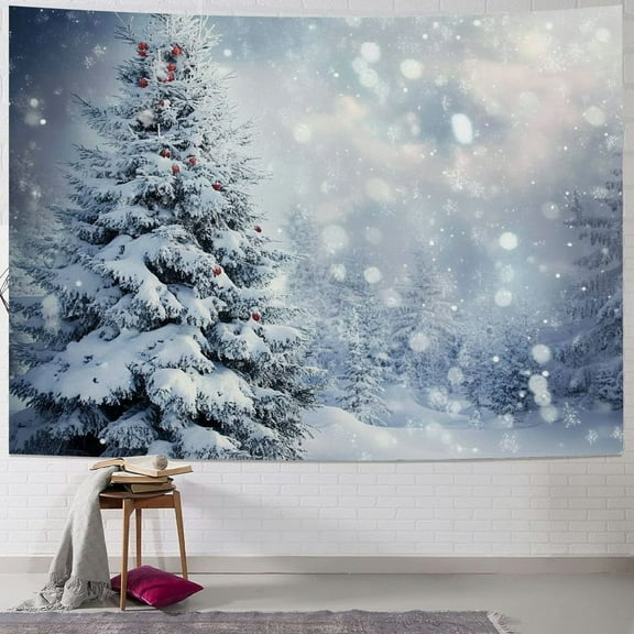 Fenyluxe  Christmas Tapestry, Christmas Snowflakes Silver Grey Pattern Wall Hanging Tapestry Psychedelic Tapestry Decorations Bedroom Living Room Dorm 40x30inch