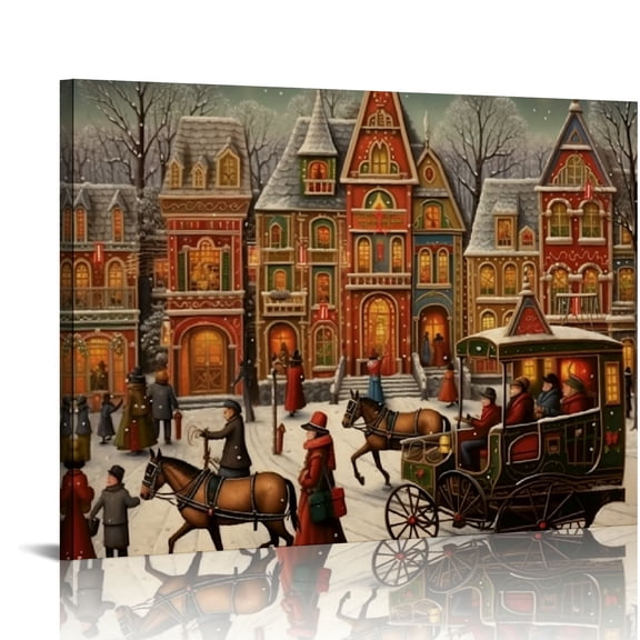 Fenyluxe Christmas Town Canvas Wall Art Modern Prints Home Decor Ready To Hang - Ideal for Living Room, Bedroom, Office - Great Gift Ideas for Holidays and Special Occasions 20x16in