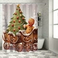 thumbnail image 1 of Fenyluxe Christmas Tree Gingerbread Man Sleigh Print Shower Curtain 100% Polyester Bathroom Set with Hooks 36x72, 1 of 7