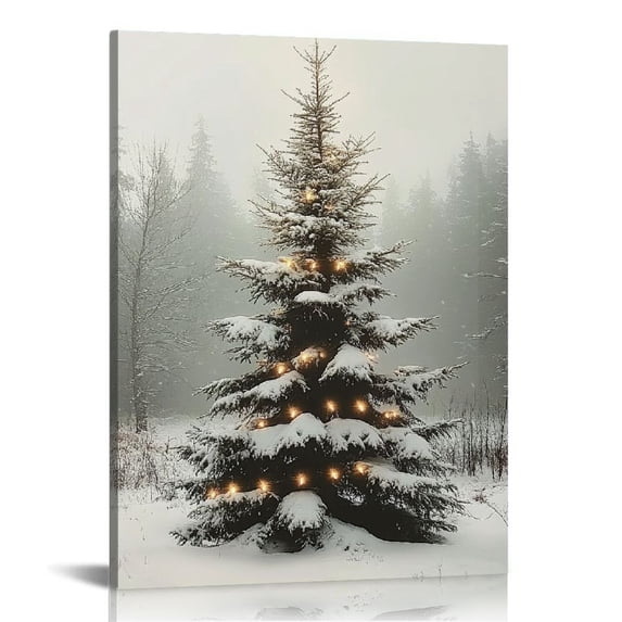 Fenyluxe Christmas Tree Snow Forest Canvas Prints Wall Art Home Decoration for Bedroom Kitchen - Modern Wall Decor Theme - Perfect Gift Idea 12x16in