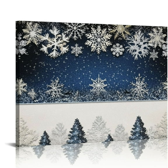 Fenyluxe Christmas Trees Snowflakes Canvas Wall Art Decor Ready To Hang Room Home Art Decor 16x12in