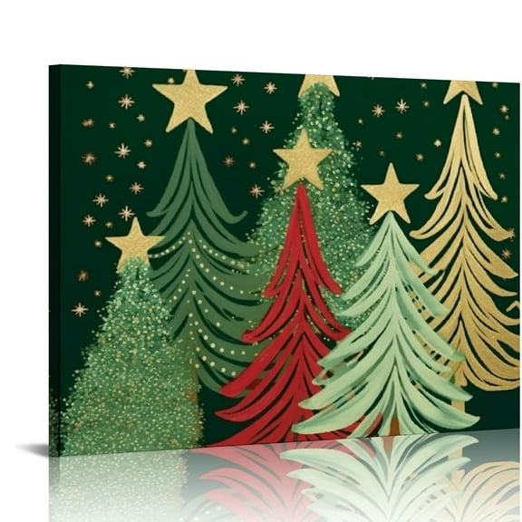 Fenyluxe Christmas Trees Stars Canvas Prints Wall Art Ready To Hang Home Decor for Room Decoration Holiday Gift 16x12in