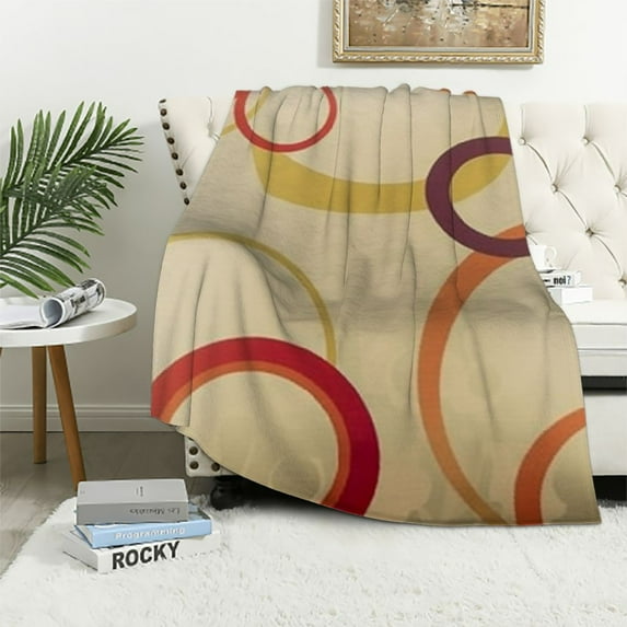 Fenyluxe Circles Abstract Art Print Throw Blanket for Bed Couch Car, Lightweight Plush Blanket for Kids and Adults, All Seasons Gift (Available in 3 Sizes) 60x80in