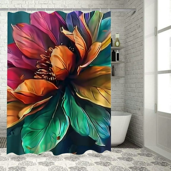 Fenyluxe Colorful Flowers Shower Curtain Set with Hooks Chic Modern Bathroom Decor Polyester Waterproof Shower Curtain for Elegant Home Decor 36"x72