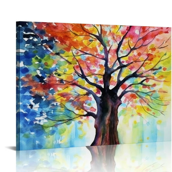 Fenyluxe Colorful Leaves Canvas Wall Art Print Ready To Hang Home Room Decorations 20x16in
