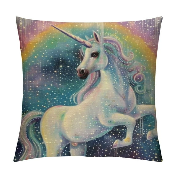 Fenyluxe Colorful Magical Unicorn Pillow Cover,Decorative Couch Pillow Cover for Sofa,Cushion Case Indoor Outdoor Home Decoration White