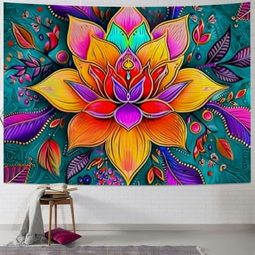 Fenyluxe Colorful Mandala Tapestry Hippie Bohemian Wall Hanging Indian Lotus Flower Wall Tapestry Decor Large Flannel Beach Blanket for Living Room Dorm Bedroom Home  40x30inch