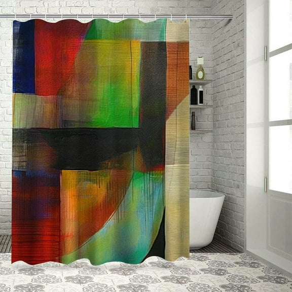 Fenyluxe Colors Shapes Abstract Art Shower Curtain for Bathroom 100% Polyester Fiber Chic Modern Decor Set with Hooks 36"x72