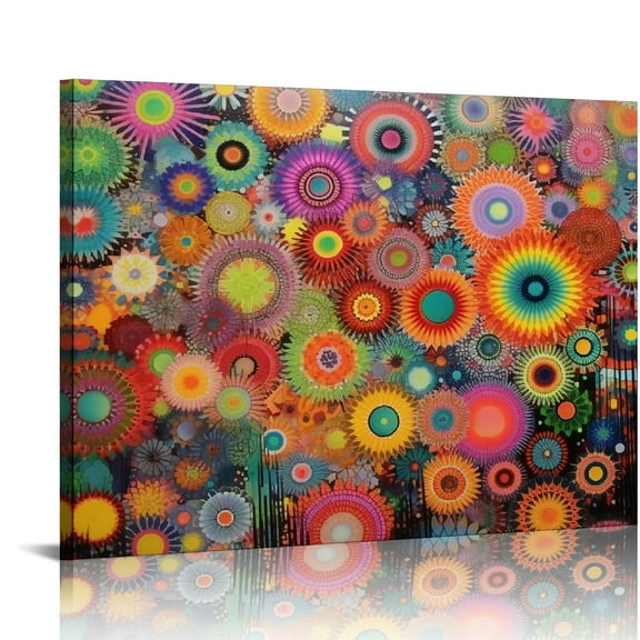 Fenyluxe Colors Shapes Pointillism Art Modern Canvas Print Wall Decor Ready To Hang Home Art Decoration 16x12in