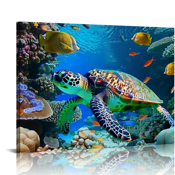 Fenyluxe Coral Reef Fish Canvas Print on Canvas Wall Art Decor for Bedroom Kitchen - Ready to Hang Home Decoration (No Frame) 16x12in