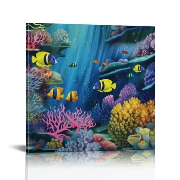 Fenyluxe Coral Reef Fish Marine Life Art Modern Canvas Prints Wall Art Ready To Hang Home Decor 12x12in