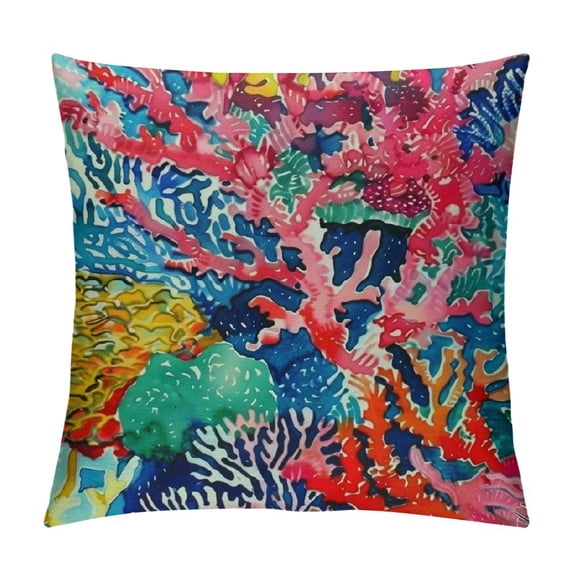Fenyluxe Corals Colorful Artwork Light Blue Orange Red Blue Pillow Cover Decorative Couch Pillow Cover for Sofa,Cushion Case Indoor Outdoor Home Decoration 18x18in