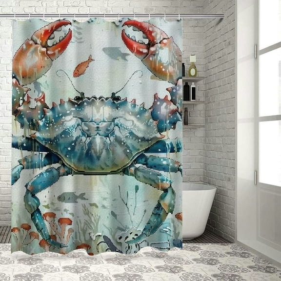 Fenyluxe Crab Seaweed Fish Shower Curtains Set with Hooks for Bathroom Home Decor, 100% Polyester Fabric, Waterproof and Quick Drying 36"x72