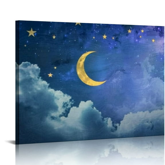 Fenyluxe Crescent Moon Stars Modern Canvas Art Prints for Wall Decor, Ideal for Bedroom and Kitchen, Ready To Hang Fashion Pictures 16x12in