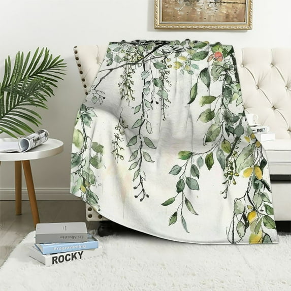 Fenyluxe Cute Green Botanical Floral Weighted Thick Throw Blanket for Couch, Spring Nature Tropical Sage Green Plant Leaf Soft Chunky Flannel Blanket for Bed Office 40x50in
