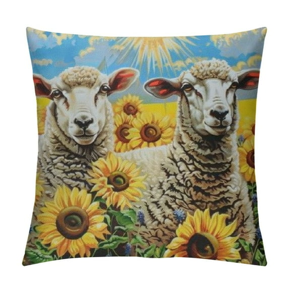 Fenyluxe Cute Sheep Throw Pillow Cover,Sunflowers Cushion Case Rustic Farmhouse Animal Cushion Cover Country Floral Accent Pillow Case Soft for Kids Girls Boys Adults,Yellow Blue Red White
