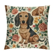 Fenyluxe Dachshund Dogs Pink Flowers Pillowcase with Hidden Zipper Pillow Cover , Breathable and Ultra Soft for Sofa Bed Sleeping Multi Size