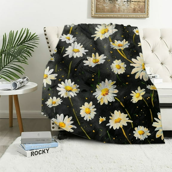 Fenyluxe Daisies Flannel Soft Throw Blanket Lightweight Plush Bed Throw Cozy All Seasons Gifts Blanket 40x50in