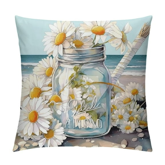 Fenyluxe Daisies Theme Pillow Covers Decorative Outdoor Square Pillowcase Summer Zipper Closure Home Furnishing 1 PC 12x12in