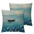 thumbnail image 1 of Fenyluxe Decoraive Throw Pillow Covers Boat Watercolor Begonia Digital Painting Old Flowers Nature Blue Bloom Blossom Clouds Grass Leaf Cushion Case for Sofa Couch, 2pcs White, 1 of 7