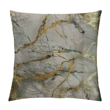 Fenyluxe Decorative Square Throw Pillow Covers Grey Marble Gold Grain Watermark Background Design Couch Sofa Bed Pillow Covers Cushion Cases 12x12in