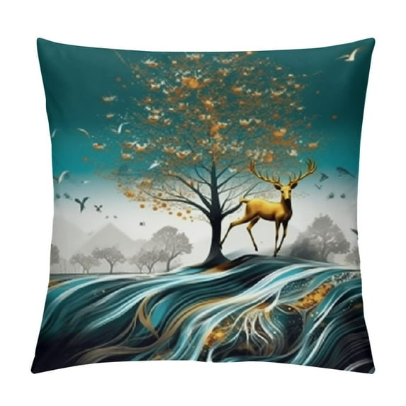 Fenyluxe Deer Wave Birds Pillow Covers for Couch Sofa Indoor Outdoor Home Decor - Aesthetic Decorative 1PC 20x20in
