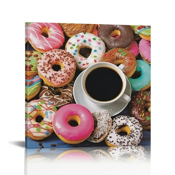 Fenyluxe Donuts Coffee Table Canvas Prints Wall Art Room Home Decor Framed Ready To Hang 12x12in