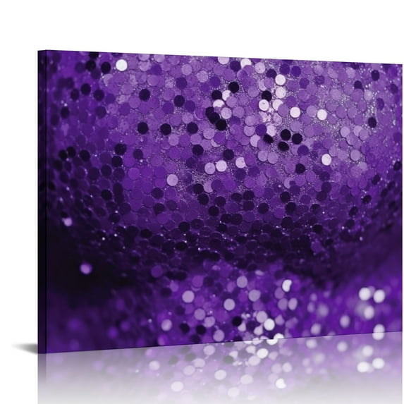 Fenyluxe Dots Purple Glitter Canvas Wall Art Ready To Hang Room Home Decor Prints 20x16in