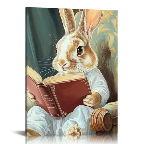 Fenyluxe  Easter Bunny Canvas Wall Art Vintage Rabbit Pictures Print Cute Animal Paintings Poster for Nursery Kids Room Wall Decor 12x16in