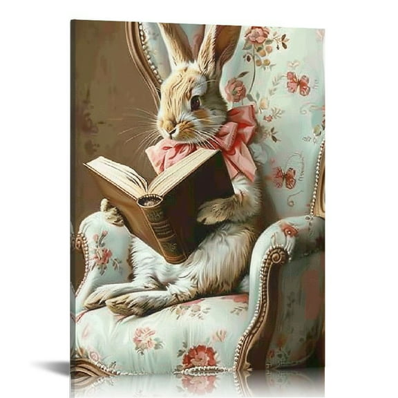 Fenyluxe  Easter Bunny Canvas Wall Art Vintage Rabbit Pictures Print Cute Animal Paintings Poster for Nursery Kids Room Wall Decor Frame 12x16in