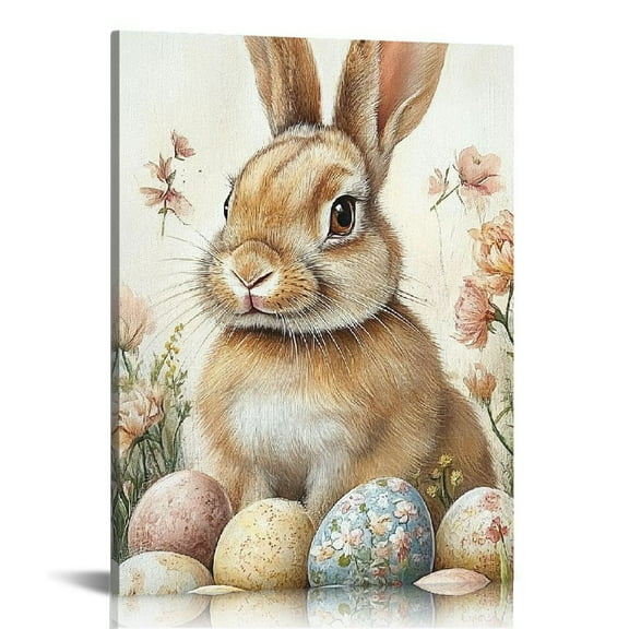 Fenyluxe  Easter Bunny Wall Art Decor, Vintage Easter Pictures Wall Decor for Bathroom, Easter Spring Canvas Wall Art Pictures, Bunny Rabbit Pictures Wall Art Framed Ready To Hang 12x16in