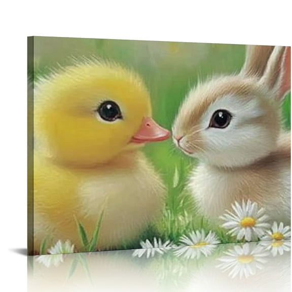 Fenyluxe  Easter Bunny Wall Art Decor, Vintage Easter Pictures Wall Decor for Bathroom, Easter Spring Canvas Wall Art Pictures, Bunny Rabbit Pictures Wall Art Ready To Hang 16x12in