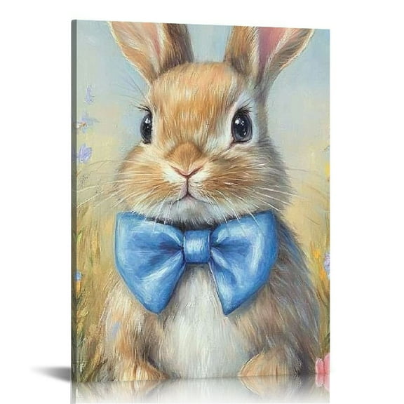 Fenyluxe  Easter Canvas Wall Art Bunny Pictures Prints Rabbit Cross and Flower Painting Christian Poster Cute Animal Wildflower Art Wall Decor 12x16in