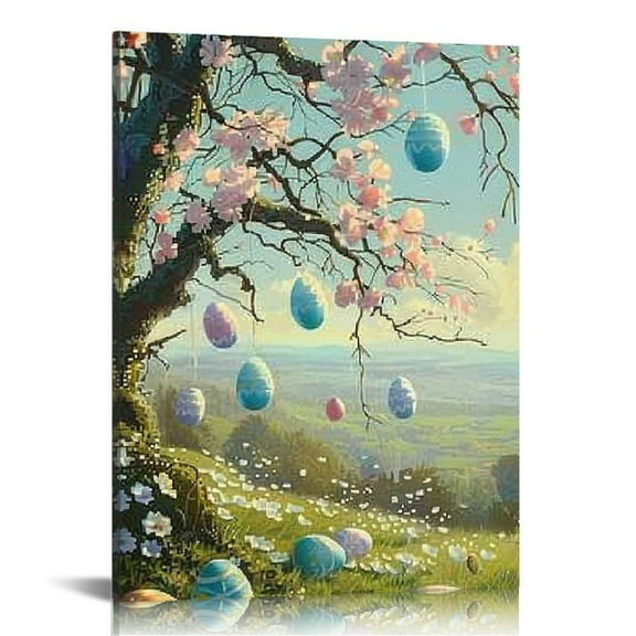 Fenyluxe Easter Egg Canvas Wall Art, Spring Pastel Colorful Easter Decoration, Fanciful Nature Art for Living Room, Bedroom 12x16in